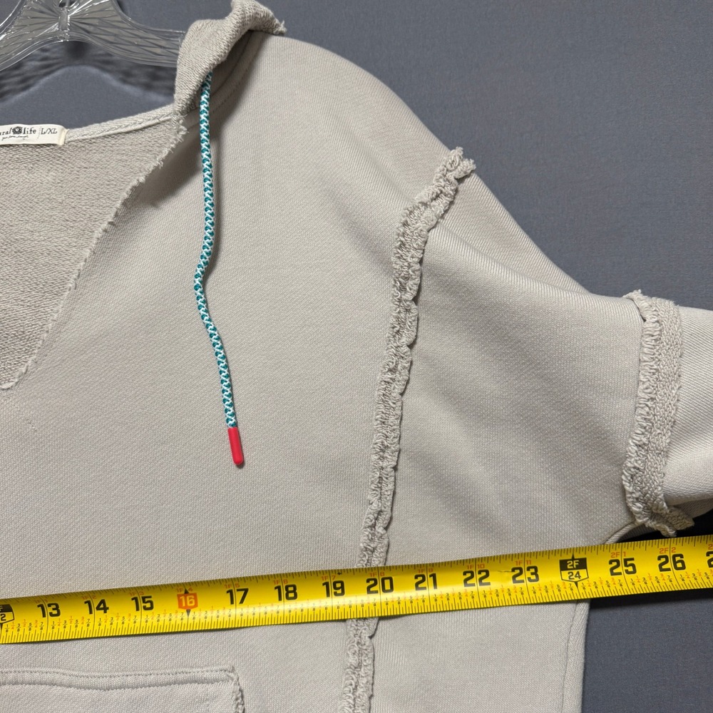 Natural Life Hoodie Womens L/XL Gray Raw Edge Pullover French Terry Boho Earthy - Picture 3 of 10